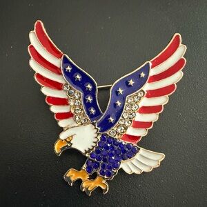 Patriotic Eagle Rhinestone Brooch - Red White Blue NWT